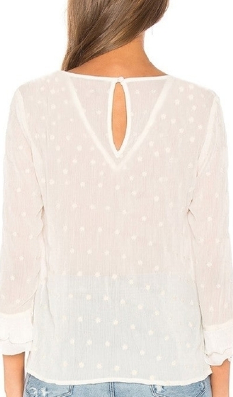 TRÏBE White Sheer Swiss Dot Ruffled Top Blouse 3/4 Sleeve Size Medium NWT - Picture 2 of 9